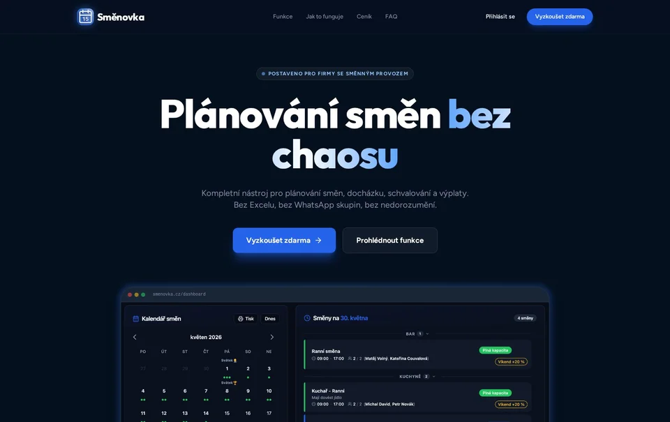Ukázka webu Směnovka